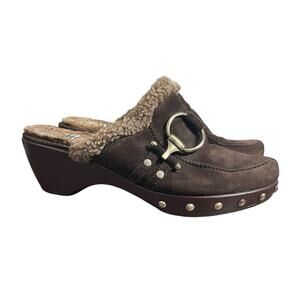 Stuart Weitzman Circuit Cola Sport Suede Brown Clog Size 9M Shearling Lined Mule